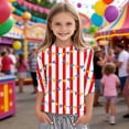 thumbnail image 1 of Toddler Girls 3/4 Sleeve Shirts Summer Tops Carnival Print Striped&nbsp; Round Neck Loose Fit Casuaee Top Size 3-4T , Red, 1 of 4