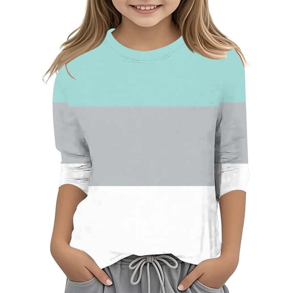 Toddler Girls 3/4 Sleeve Tee Shirts Color Block Round Neck Casual T Shirt Top Size 3-4T ,Gray