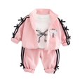 thumbnail image 1 of Toddler Girls 3 Piece Outfit Set Including Bow Print T Shirt Zip Up Jacket and Elastic Waist Pants Casual Tracksuit, 1 of 7