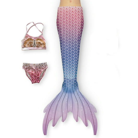 Toddler Girls 3 Piece Swimsuit Bathing Suits Bikini Fish Tail Set ,4-5T Girls Swimsuits