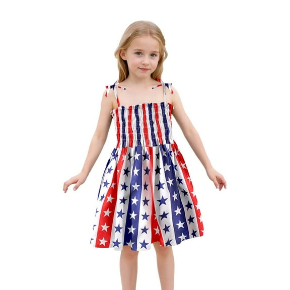 Toddler Girls 4th of July Dresses Floral Print Summer Dress With Adjustable Ties Size 1-6T