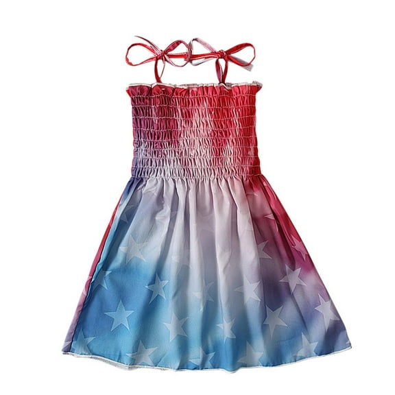 Toddler Girls 4th of July Dresses Floral Print Summer Dress With Adjustable Ties Size 1-6T