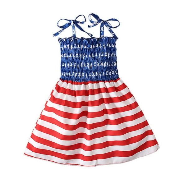 Toddler Girls 4th of July Dresses Floral Print Summer Dress With Adjustable Ties Size 1-6T