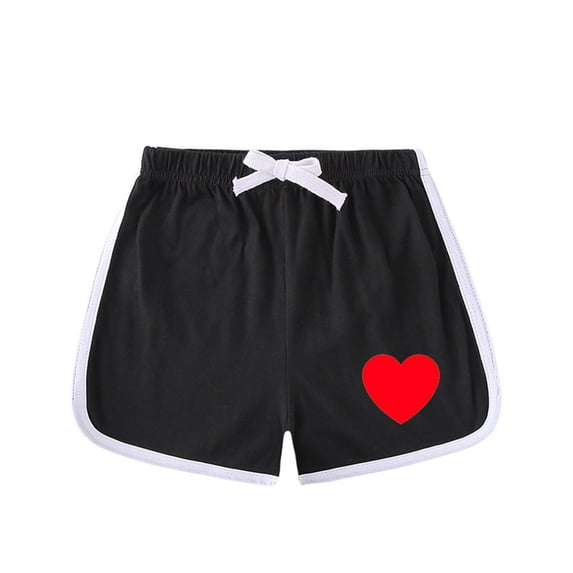 Toddler Girls Active Performance Dolphin Shorts with Drawstring, Heart Printed Sports Running Shorts for Kids 1-8 Years