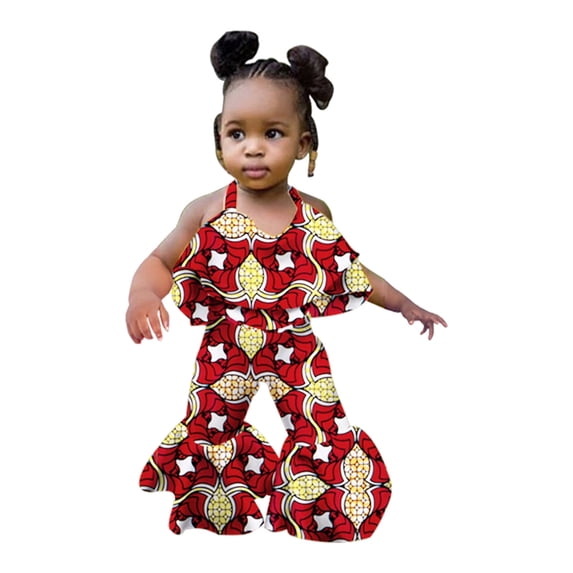Toddler Girls African Summer Clothes Sleeveless Ruffles Romper Kids Ankara Backless Suspenders Overalls Jumpsuit