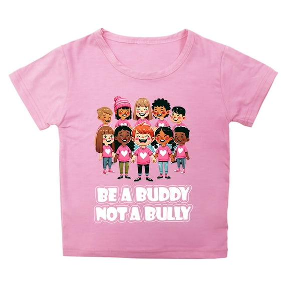 Toddler Girls Anti-Bullying Friendly T-Shirt Casual Print Round Neck Loose Short Sleeve T Shirt Top Pink,3-4T Girls T Shirts