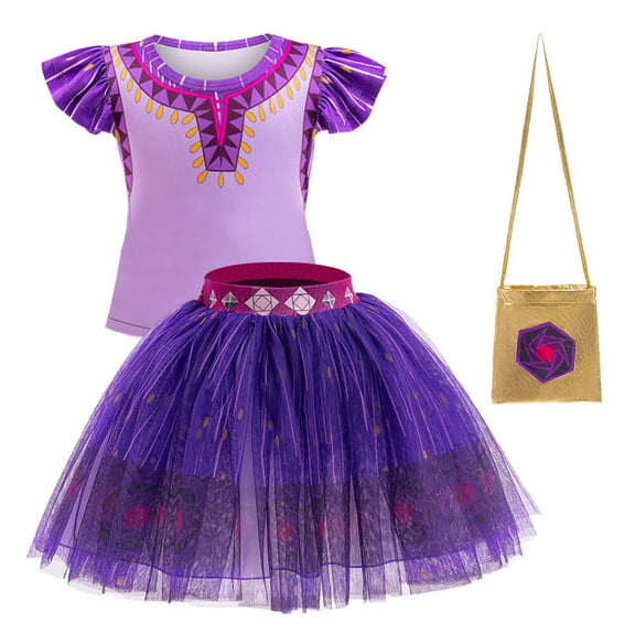 Toddler Girls Asha Costume Sets, Short Sleeve Top Tutu Skirt Christmas Cosplay Outfits, 18M-7Y