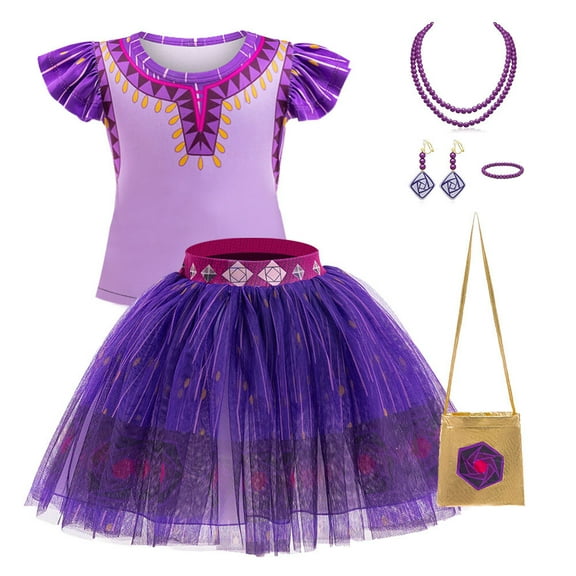 Toddler Girls Asha Costume Sets, Short Sleeve Top Tutu Skirt Christmas Cosplay Outfits, 18M-7Y