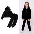thumbnail image 1 of Toddler Girls Athletic Outfits Velour Kids Black Tracksuit Zip Up Cropped Top Sweatpants Set Jogging Suits for Girls 2-3 Years, 1 of 3