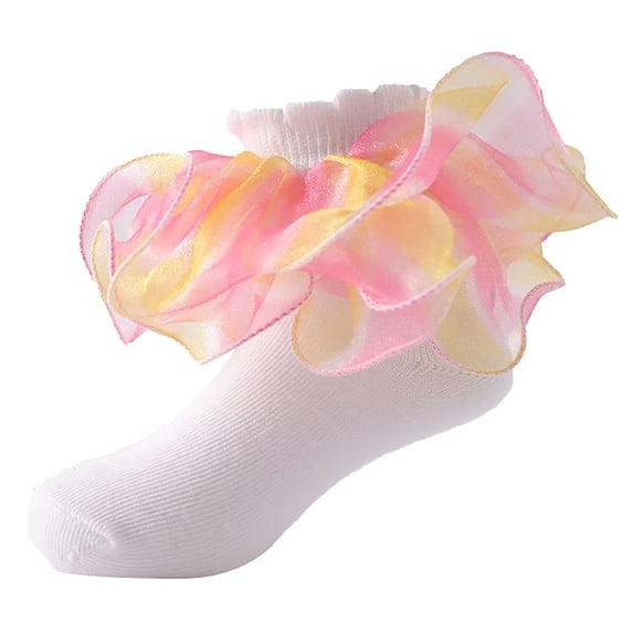 Toddler Girls Athletic Socks Double-layer Lace With Ripple Cuffs And Ruffle Kids Cute Crew Frilly Socks Size 1-3T
