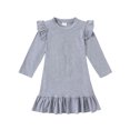 thumbnail image 1 of Toddler Girls Autumn Casual Dress Gray Long Sleeve Crewneck Ruffle Dress, 1 of 7