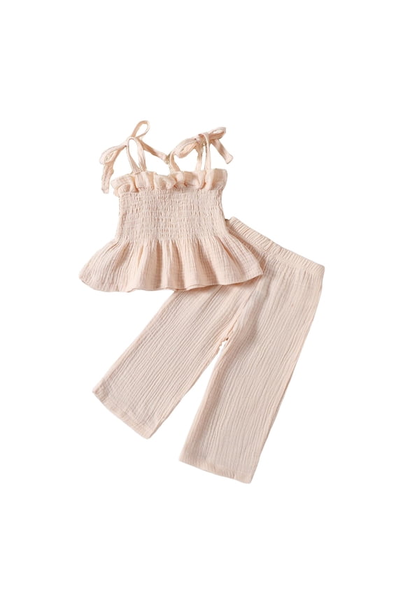Toddler Girls Baby Girl Outfits 18-24 Months Girls Spring Outfits Girls Clothes Summer Solid Knit Short Sleeve Tee Flare Pants Set Toddler Bottoms Outfit Gibobby(9-12M,Beige)