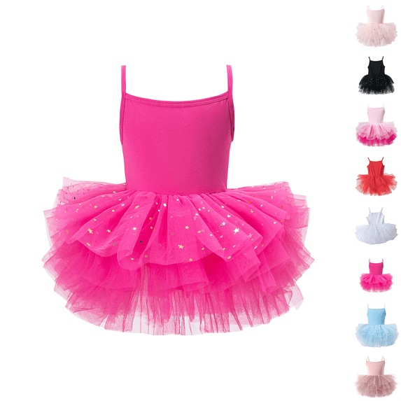 Toddler Girls Ballet Leotard Back Cross Tutu Dresses Dance Clothes Hot Pink 3-4Y(110)