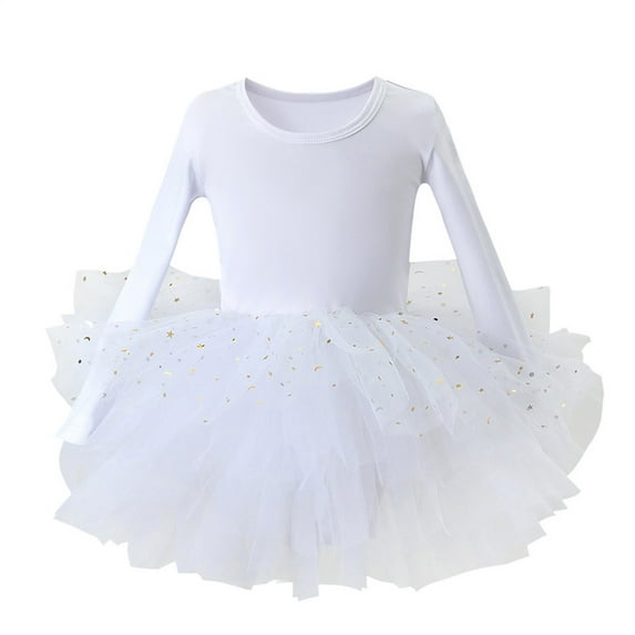 Toddler Girls Ballet Tutu Dress Long Sleeve Round Neck Sequin Tulle Ballerina Outfits Dance Leotards