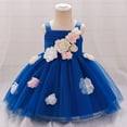thumbnail image 1 of Toddler Girls Baptism Gown 6 Months-3 Years Summer Sleeveless Spaghetti Strap 3D Floral One Shoulder Tulle Dress Formal Outfit for Christening Birthday Party and Performance Blue, 1 of 7