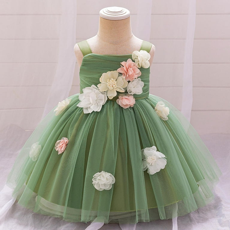 green dress for christening TEAJOPSUU Toddler Baby Girls Princess Dresses Christening Dress Sleeveless  Suspender 3D Flower Tulle Dress Wedding Birthday Pageant Tutu Gown F-Green