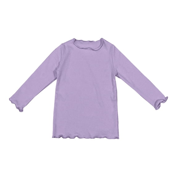 Toddler Girls' Basic Long Sleeve Mock Turtleneck Cotton T-Shirt Baby Girls Lettuce Edge Trim Undershirts Girls Fashion