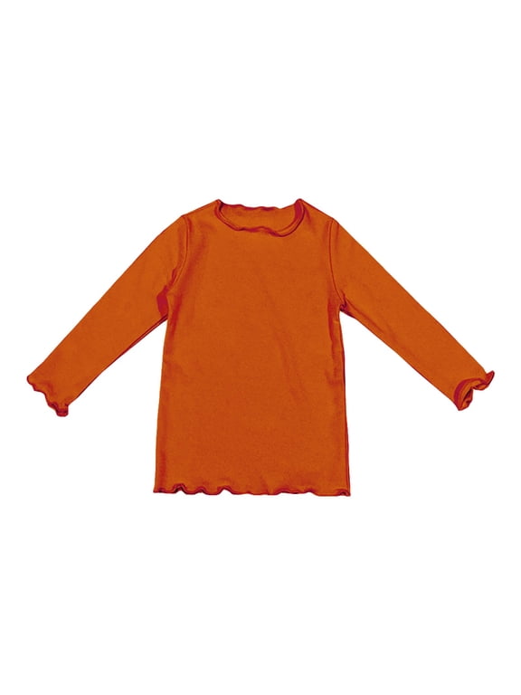 Toddler Girls' Basic Long Sleeve Mock Turtleneck Cotton T-Shirt Baby Girls Lettuce Edge Trim Undershirts Girls Fashion