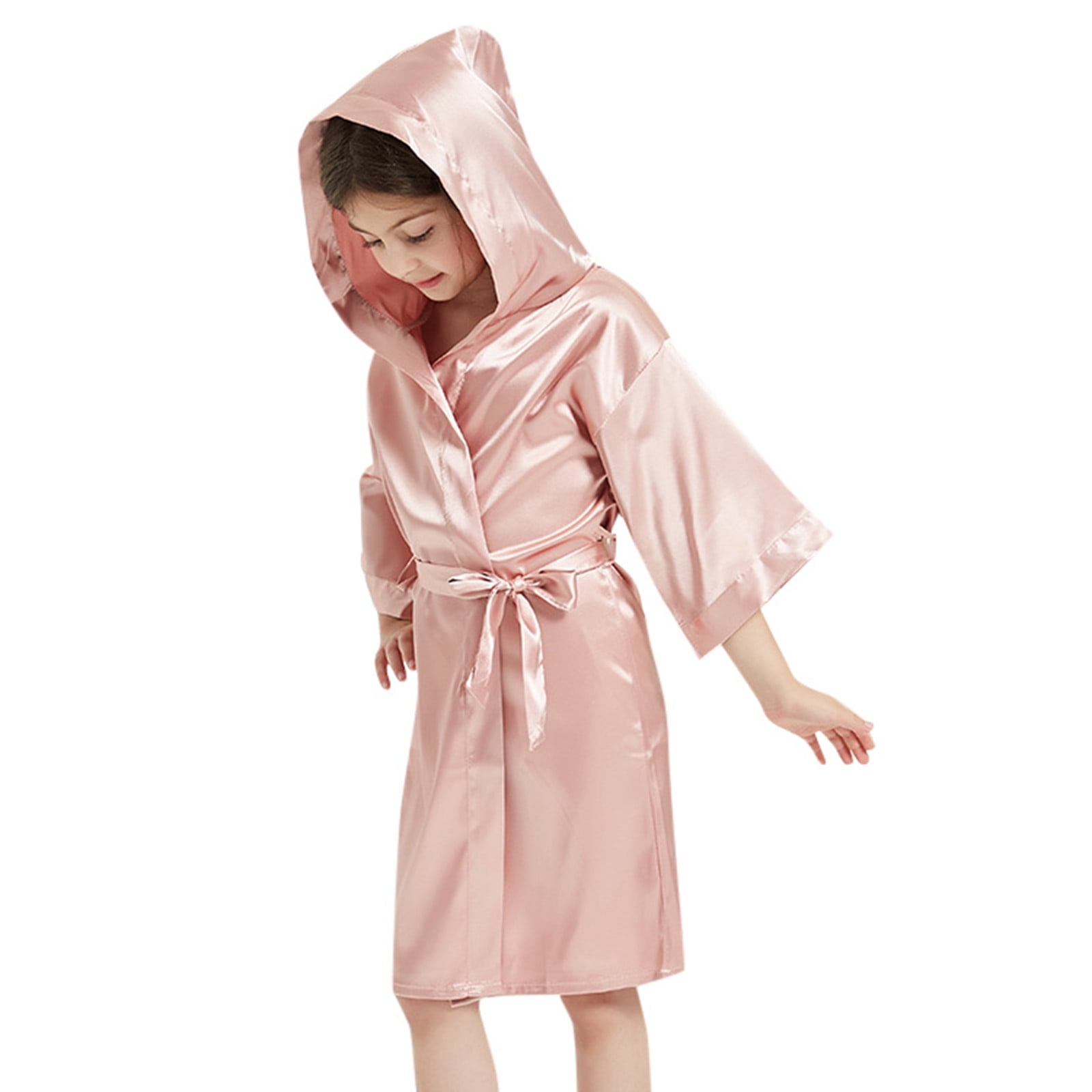 Toddler Girls Bath Robe Silk Satin Hooded Robes Loose Fit Nightgown ...