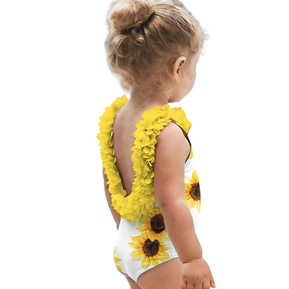Toddler Girls Beach Swimsuit One Piece Floral Print Swimsuit with Ruffle Trim(