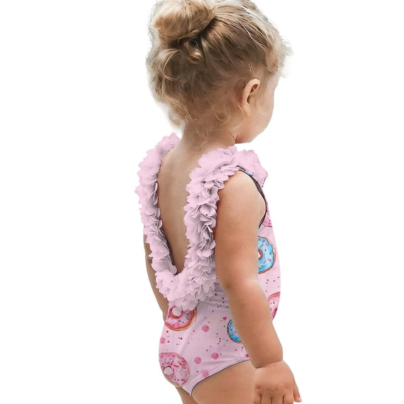 Toddler Girls Beach Swimsuit One Piece Floral Print Swimsuit with Ruffle Trim(