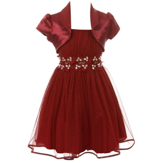 Toddler Girls Beautiful 2 Pieces Bolero Dress Rhinestones Shiny Holiday Flower Girl Dress Rose 2 (2J1K4S4)