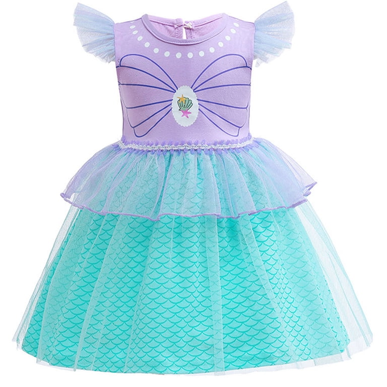 fitted lace wedding dress Sparkling Mermaid Princess Dress for Girls, Purple & Aqua Green / 6T main image 0