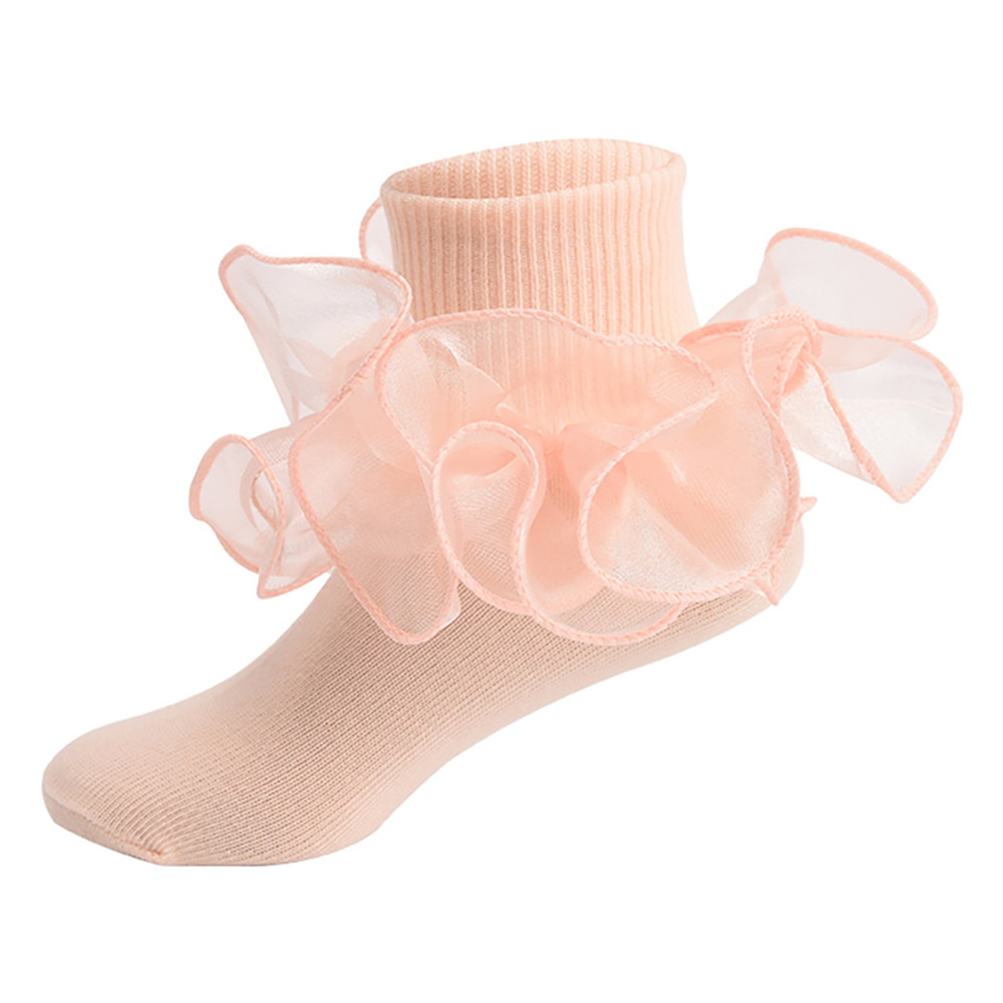 Toddler Girls Big Ruffle Socks Soft Double Lace Turn Cuff Frilly Socks Princess Ankle Cute Socks