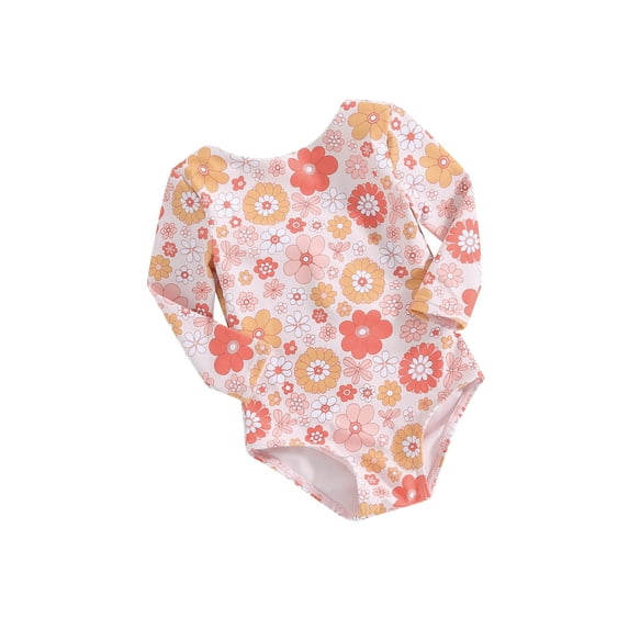 Toddler Girls Bikini, Long Sleeve Swimsuit Backless Tie-up Flower Print Swimwear for Summer Beach