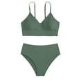 thumbnail image 1 of Toddler Girls Bikinis 2 Piece Summer Backless Beach Bathing Suit Solid Spaghetti Strap Swimwear Sets Green 160, 1 of 4