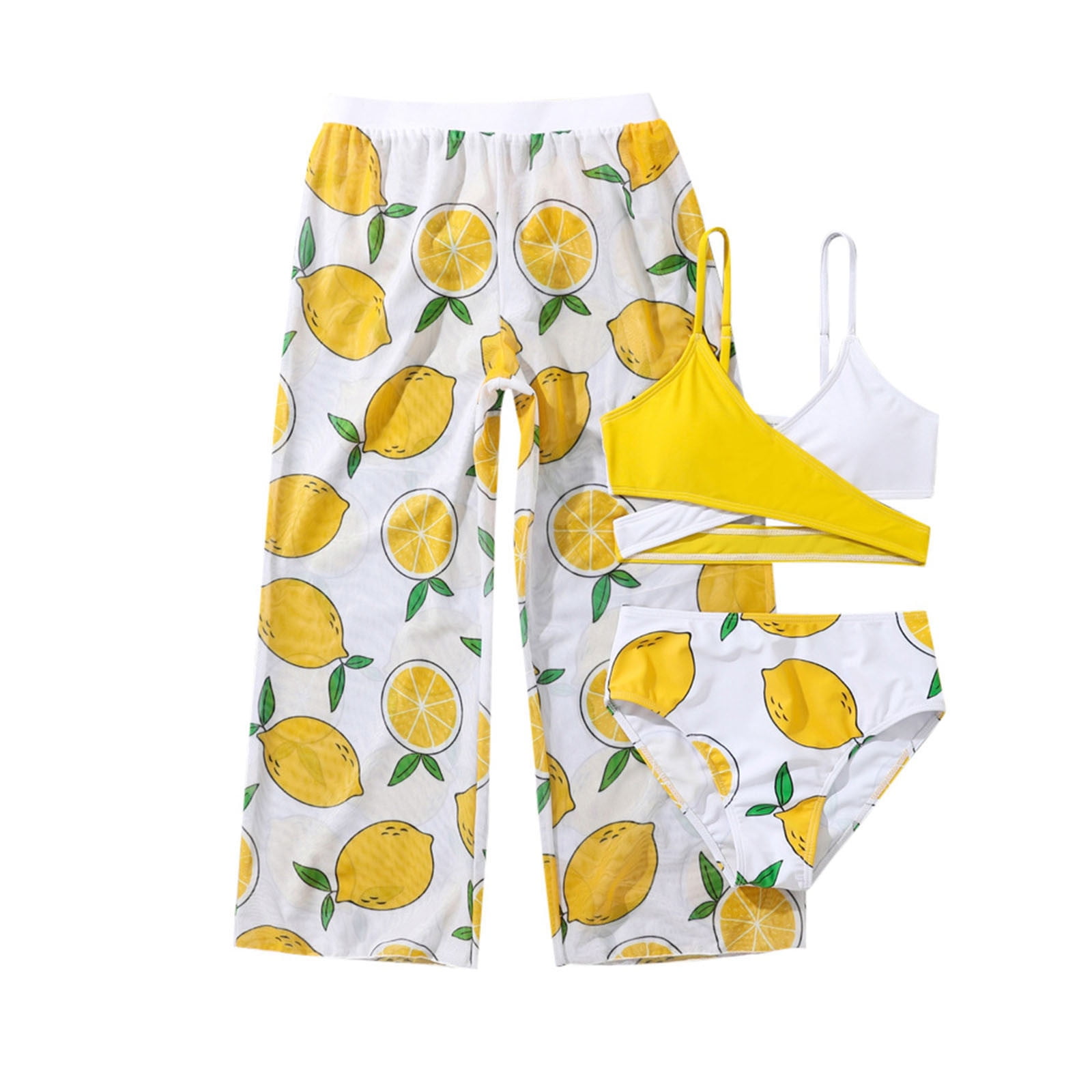 Summer Girls' Top Pants and Swim Cap Three-Piece Set