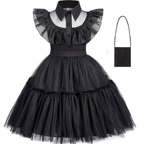 Toddler Girls Black Dance Dress Halloween Cosplay Party Outfit
