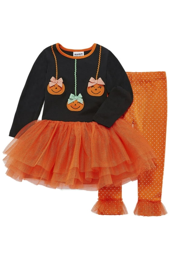 Toddler Girls Black & Orange Pumpkin Halloween Outfit Tutu Shirt & Leggings 4T