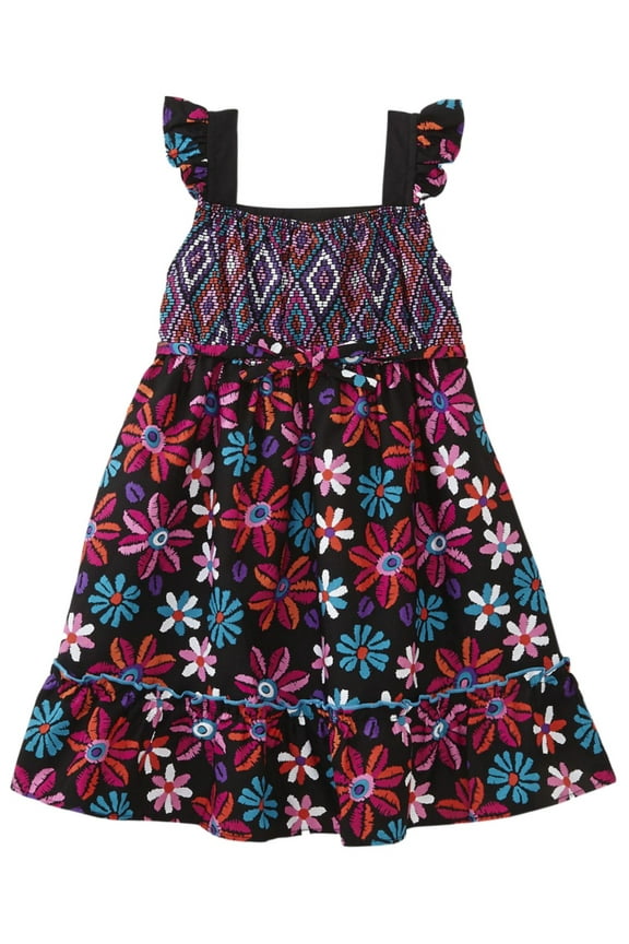 Toddler Girls Black & Pink Floral Dress Cotton Sundress 3T
