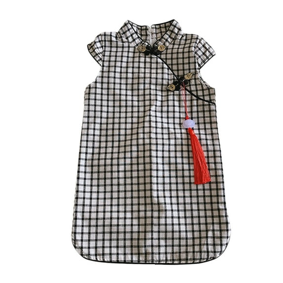 Toddler Girls Black/White Plaid Classic Chinese Cheongsam Dress Baby Kids Tradition Slim Qipao