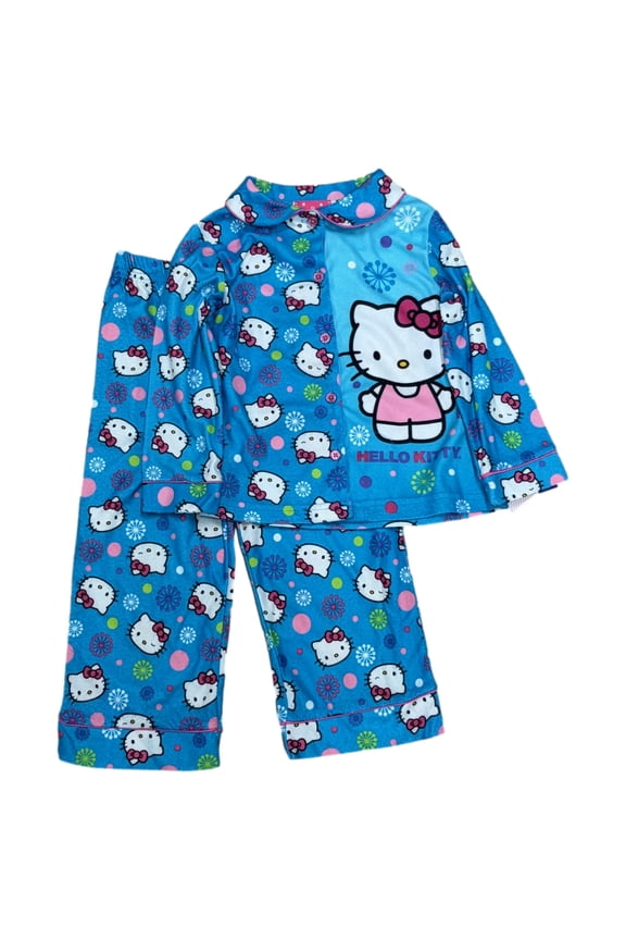 Toddler Girls Blue Flannel Hello Kitty Pajamas Sleep Set 2T