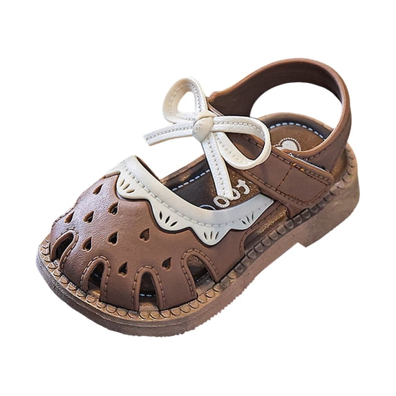 Toddler Girls Bow Sandals Summer Vintage Closed Toe Princess Dress Flat First Walking Shoes For Baby Kids