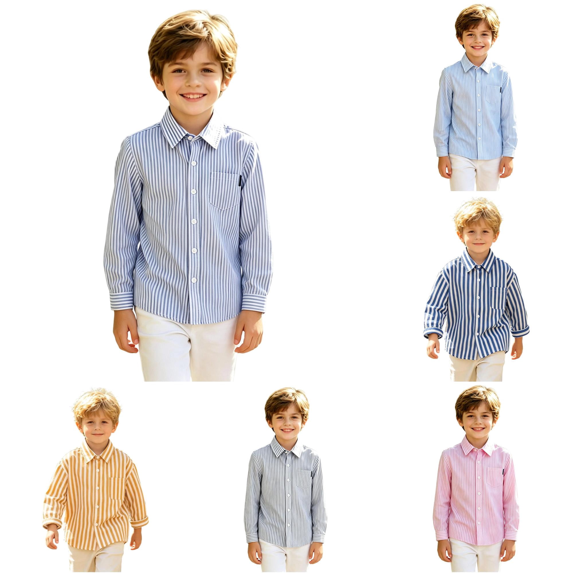 Toddler Girls Boy Striped Long Sleeve Button Down Shirt Casual School Shirts with Chest Pocket 12M-13Y