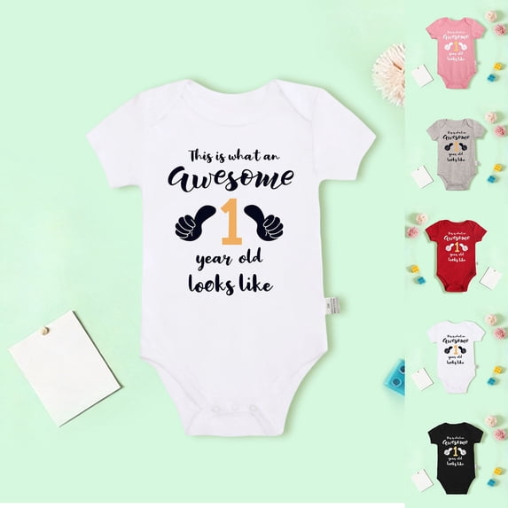 Toddler Girls Boys 1st Birthday Rompers Short Sleeve Soft Baby Bodysuit Romper For Infant First Birthday Jumpsuit Cute Outfits 12-18 Months