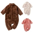 thumbnail image 1 of Toddler Girls Boys Button Fuzzy Sherpa Fleece Footie Jumpsuit Long Sleeve Plush Romper Outerwear Infant Baby Winter Warm Coat, 1 of 6