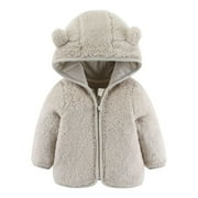 ZEZKT Toddler Girls Boys Cute Fleece Jacket Bear Ear Hoodie Sweater Zip Up Teddy Fuzzy Warm Coat Infant Baby Winter Outwear Clothes Beige 6-12 Months