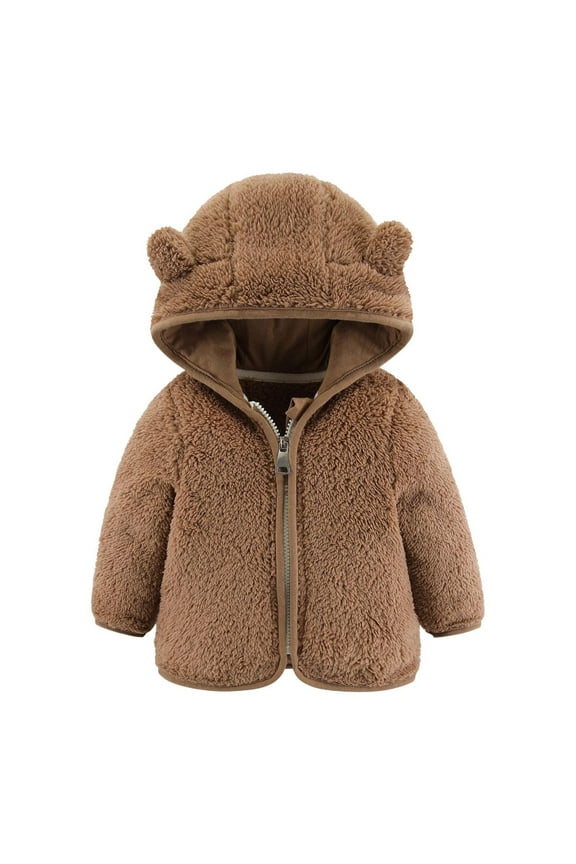 Toddler Girls Boys Cute Fleece Jacket Bear Ear Hoodie Sweater Zip Up Teddy Fuzzy Warm Coat Infant Baby Winter Outwear Clothes