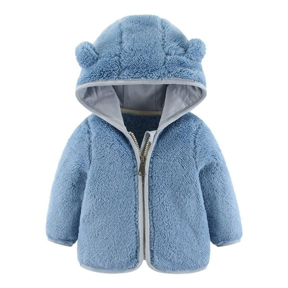 Toddler Girls Boys Cute Fleece Jacket Bear Ear Hoodie Sweater Zip Up Teddy Fuzzy Warm Coat Infant Baby Winter Outwear Clothes Blue 12-18 Months