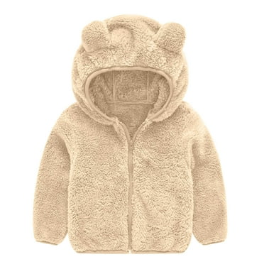 Toddler Girls Boys Fleece Jackets Double Sided Plush Zip Up Hooded Coat Solid Color Warm Winter Cute Outwear Beige 18 Months