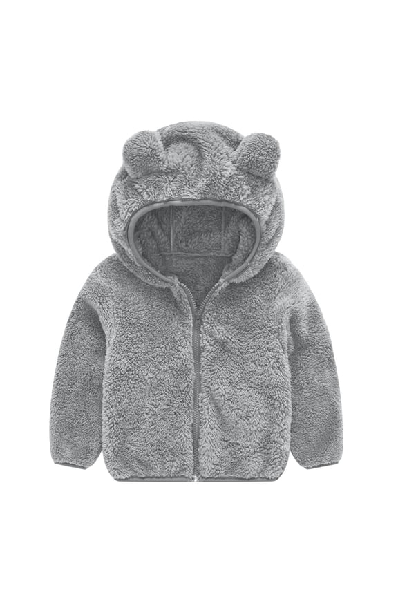 Toddler Girls Boys Fleece Jackets Double Sided Plush Zip Up Hooded Coat Solid Color Warm Winter Cute Outwear Gray 6 Months