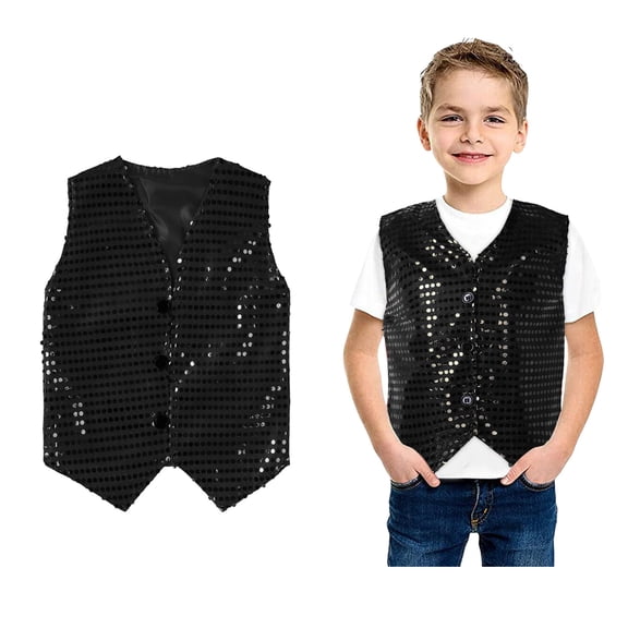 Toddler Girls Boys Glitter Sequin Vest Sleeveless V Neck Jacket Vest for Latin Jazz Ballet Dance Party 18-24 Months