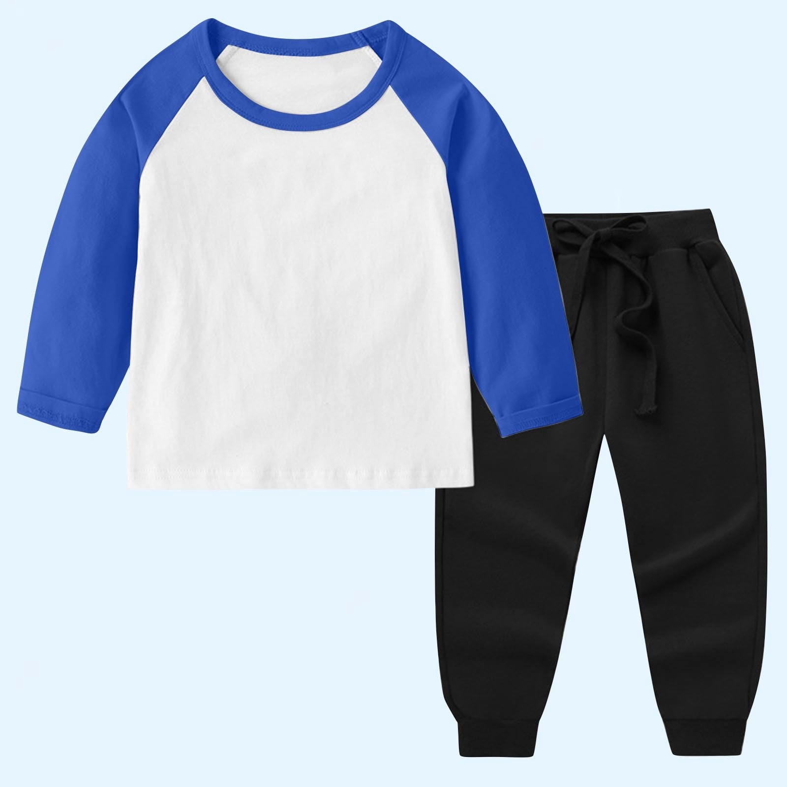Toddler Girls Boys Long Sleeve Raglan Shirts Baseball Tee Cotton T-Shirts Sweatshirt and Jogger Pants Suit New 2 Piece Loungewear Set Girls Blue 2 Years