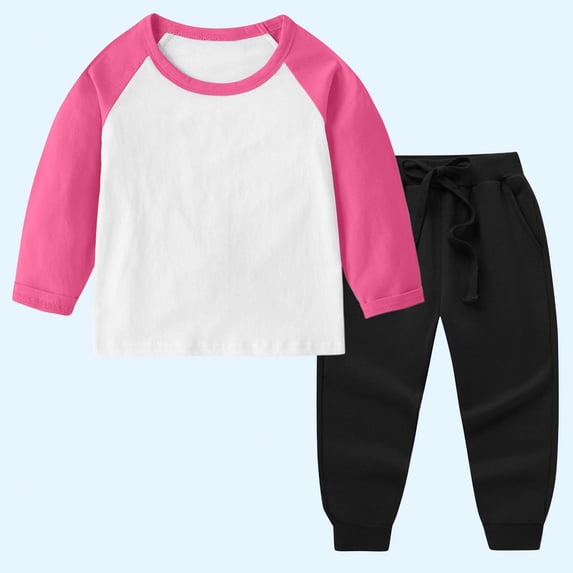 Toddler Girls Boys Long Sleeve Raglan Shirts Baseball Tee Cotton T-Shirts Sweatshirt and Jogger Pants Suit New Winter Pajamas Pinks 7 Years