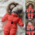 thumbnail image 1 of Toddler Girls Boys One Piece Pajamas Long Sleeve Snowsuit Baby Romper Suit Warm Hooded Jumpsuit Down Coat Romper Padded Snow Wear One Piece Winter PJs with Hood 18-24 Months, 1 of 7