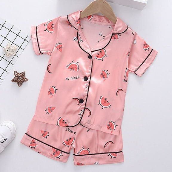 Toddler Girls Boys Pajamas Baby Cartoon Print Short Sleeve Sleepwear Pj Sets,2 Piece,12-18 Months